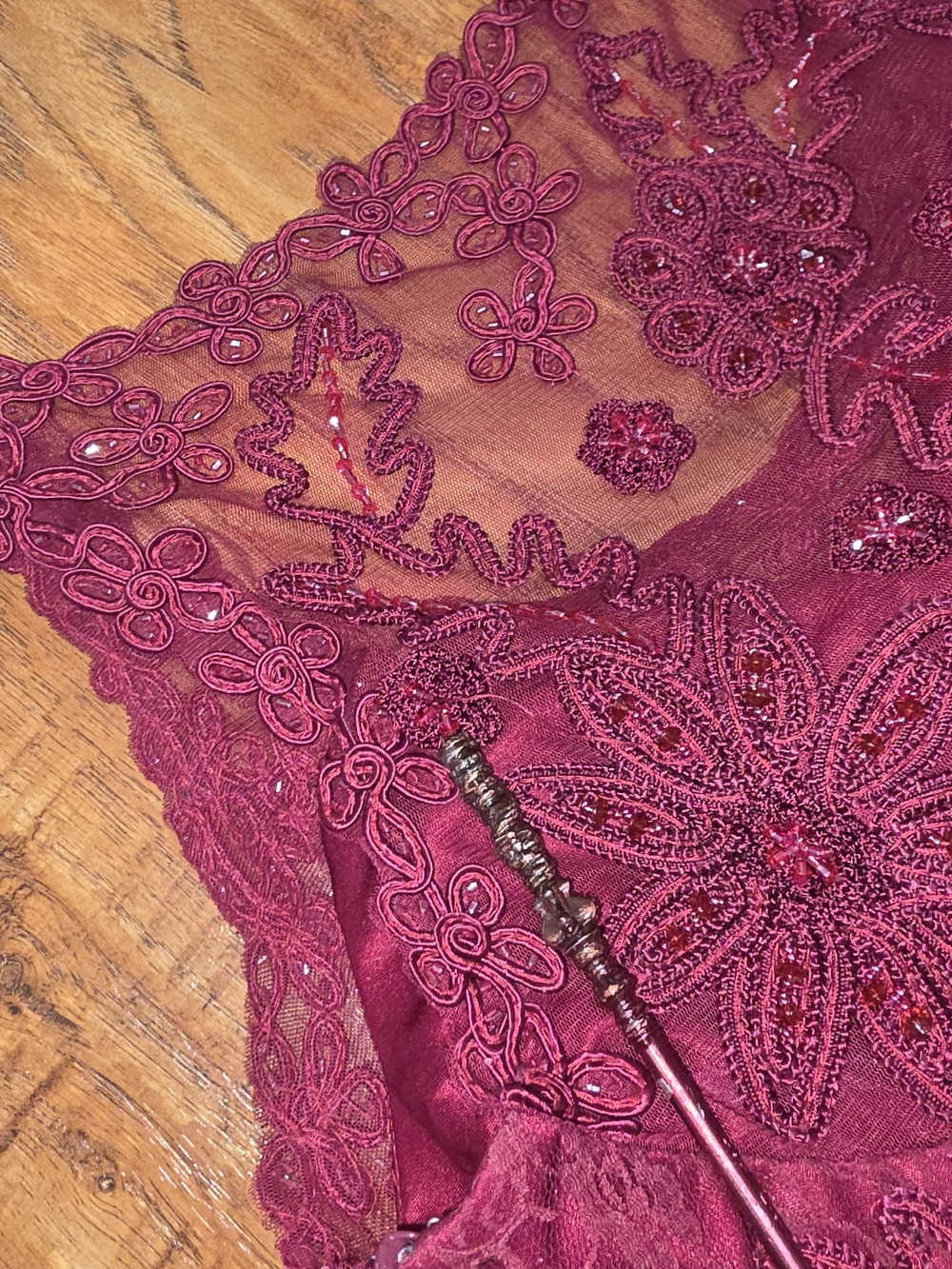 Sue Wong Nocturne Lace Sequin Beaded Evening Cocktail Dress Burgundy Womens Sz12 - Picture 9 of 9
